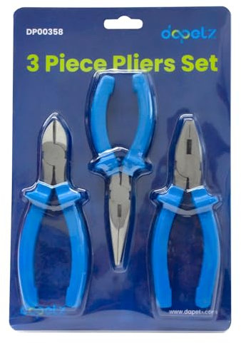 Dapetz ® Pliers Set 3 pcs. Professional Heavy Duty Plier Set with Needle Nose Pliers, Side Cutter and Combination Plier 160 mm Long Side-Cutting