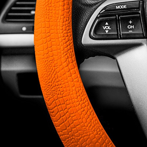 FH Group FH3001 Orange Lenkradhülle (Silikon Schlangenmuster, Massagegriff, passend für die meisten Pkw, LKW, SUV oder Van)