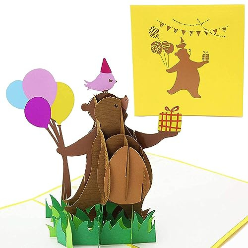 PopLife® Dancing Bear 3D Pop Up Greeting Card for All Occasions - Baby Animal Lovers, Classic Show - Folds Flat for Mailing - Baby Shower, Birthday Gift, Get Well, Newborn Announcement,