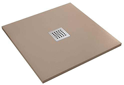 Receveur de douche en résine minérale effet pierre avec trou central - 75 x 100