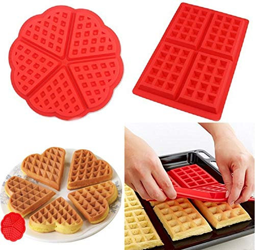 Ototon Moule à Gaufres Plaques en Silicone Forme de Cœur Carré Anti-adhésif Outil Cuisson de Cuisine 2pcs