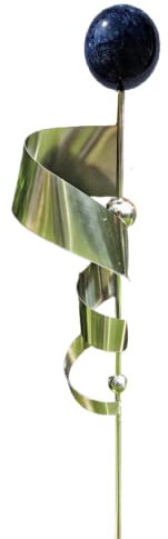 Jürgen Bocker Garten-Ambiente Gartenstecker Skulptur Kari 120 cm aus Edelstahl matt gebürstet mit obere Kugel Edelstahl Lackierung Marmor blau