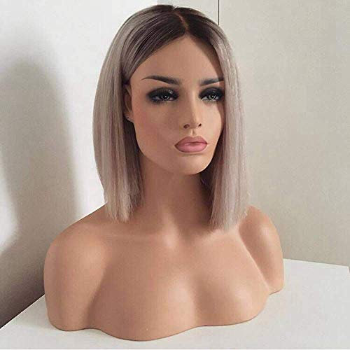36cm (14’’) Perücke Blond und Braun Lang Glatt Ombre Perücken für Frauen, Dunkle Wurzel Mittelteil Volle Natürlich Party/Kostüm Wig Damen 041F