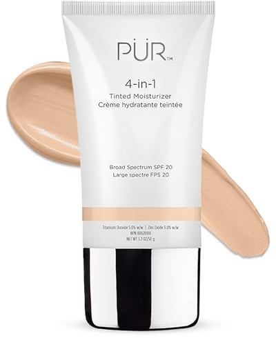 PÜR MINERALS 4-in-1 Tinted Moisturizer with SPF 20 - Hydrating Skin Tint Face Moisturizer, Primer & Foundation with Shea Butter, Aloe Vera & Vitamin B3 - Vegan Friendly, Paraben Free (Fair Ivory)