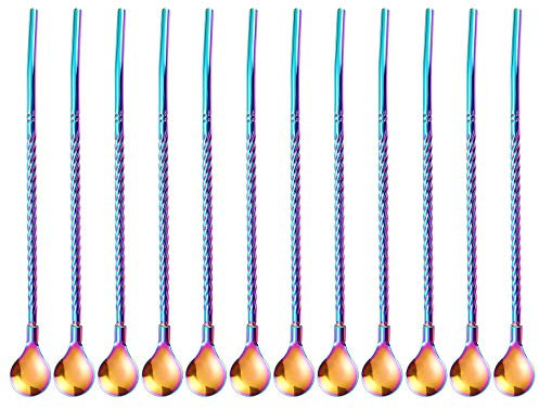 50Pcs Reusable Metal Spoon Straws in Bulk For Wholesale,8.5'' Stainless Steel Drinking Rainbow Straws Spoon Yerba Mate Bombilla Straws for Cocktail,Iced Coffee,Milkshake,Smoothies (Rainbow-50Pack)