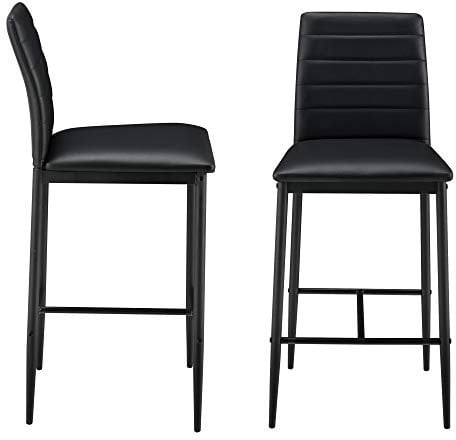 [en.casa] Barstuhl 2er Set Barhocker mit Rückenlehne und Polster aus Kunstleder in Schwarz auf Metallgestell