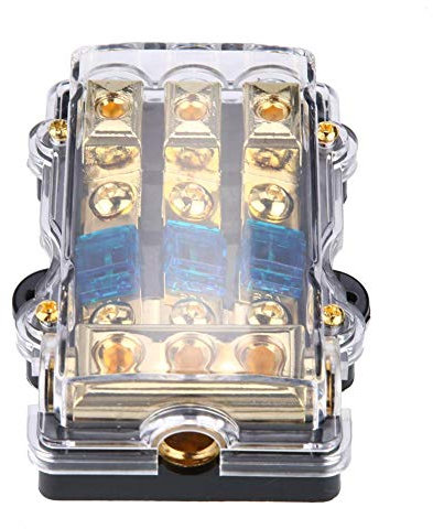 Blocco di distribuzione di alimentazione del fusibile, blocco di distribuzione 1 in 3 portafusibili ANL, scatola dei fusibili per alloggiamento in lega di zinco Max 24V 60A per amplificatore stereo