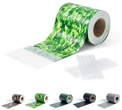 GOPLUS Sichtschutzstreifen, Zaunblende PVC, Klemmstreifen inkl. 20 Befestigungsclips, Zaunfolie zum Sichtschutz und Windschutz, 450 g/m2, für Gartenzaun Balkon (Blatt-Muster, 35)