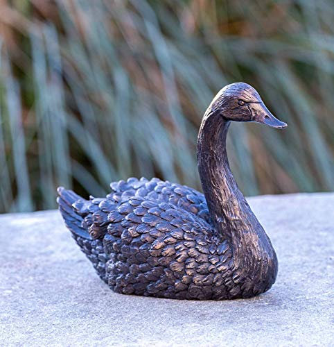 IDYL Bronze-Skulptur Schwan | 16x9x22 cm | Tierfigur aus Bronze handgefertigt | Gartenskulptur oder Teich-Dekoration | Hochwertiges Kunsthandwerk | Wetterfest