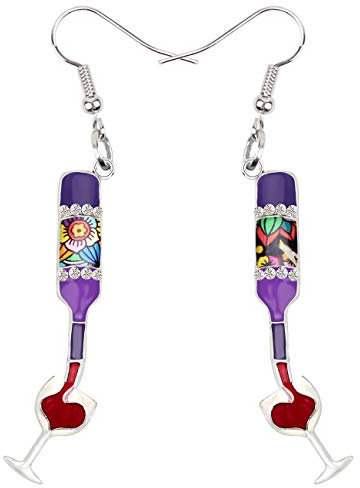 DUOWEI Jolies boucles d'oreilles romantiques en forme de bouteille de vin rouge en forme de cœur et verre de vin rouge, cadeau pour femmes et filles, Acrylique, Pas de gemme