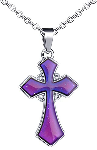 Feilok Kette Damen Halskette Kette Edelstahl Kreuz Anhänger Thermo Stimmung Farbwechsel für Sie Frau Mädchen