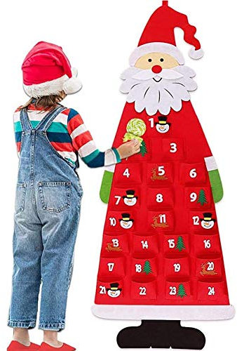 Hilai Adventskalender zum Befüllen Kinder, Stoff-Adventskalender, Weihnachtskalender selbst Befüllen Santa, Adventskalender Taschen, Weihnachtskalender zum Befüllen Kinder Stoff Rot