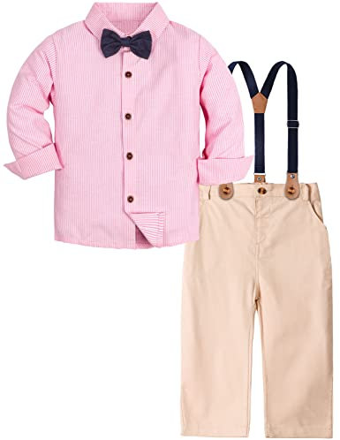 A&J DESIGN Ensembles Bébé Garçon, Enfant Pâques Costume de Mariage avec Nœud Papillon, Rose, 12-18 Mois