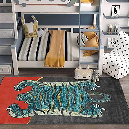 HSRG Tibetischer Tiger Liegen Ethnischer Stil Teppich Weicher Anti-Rutsch-Teppich Anti-Shedding Große Kristall-Samt-Fußmatten Für Schlafzimmer Wohnzimmer Wohnkultur