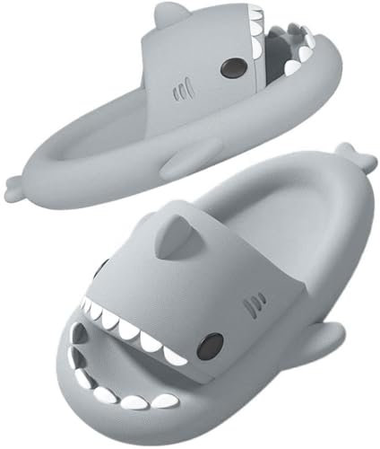SAGUARO Claquettes Homme Femme Maison Chaussons Requin Adulte Piscine Plage Confortable Pantoufles Bain Douche Antidérapantes Chaussures Requin Gris 46/47