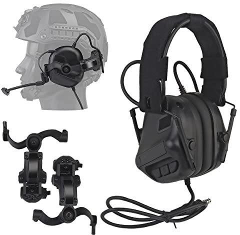 Tactical Headset for Airsoft(Head-Mounted & Helmet-Mounted), Military Hunting Shooting Noise Cancelling Headphones with Multi-Angle Rotation Tactical Helmet Rail Adapter,Headset BK