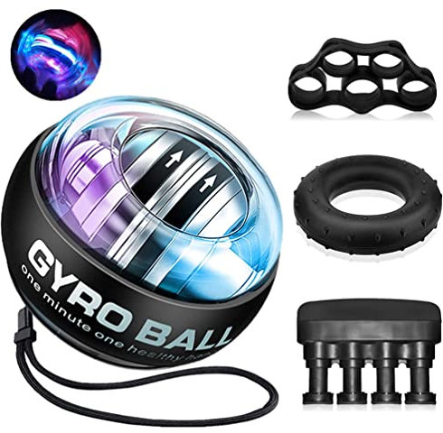 MUMUWIND Handgelenkball,Gyroball, Handtrainer Fingertrainer, Griffkraft Trainer Trainingsset, Gyor Ball mit LED Licht Unterarm Training, Hand trainingsgerät Unterarmtrainer
