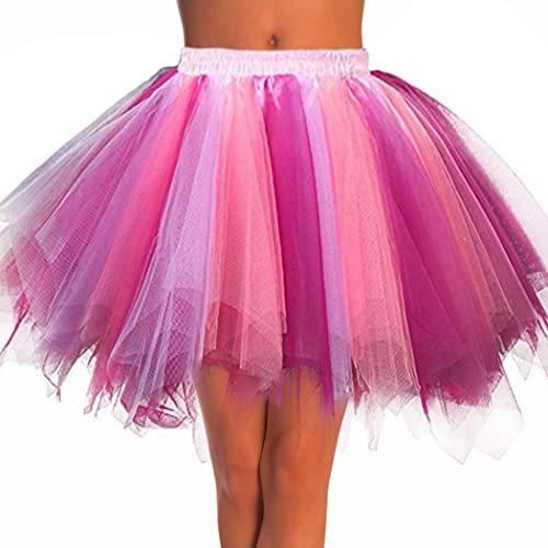 Dmaiy Women Tutu Skirt Elastic Dance Skirts Tulle Ballet Tutu Classic Adult Costume Bottoms for Festival Cosplay (Coral Fuchsia)