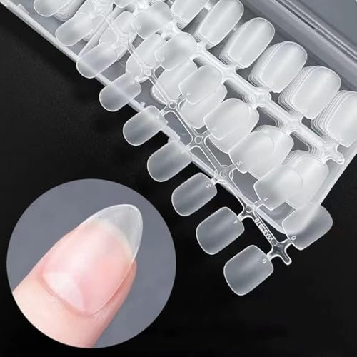 Skexiod Soft Gel Nail Tips, 240 Pcs Upgraded No Filed, Matte Coffin False Press on for Soak Off Nail Extensions