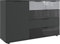 möbelando Kombikommode Monaco in Graphit, Glas SCHWARZ Glas Light Grey mit 5 Schubladen und Einer Tür. Abmessungen (BxH) 130x83 cm