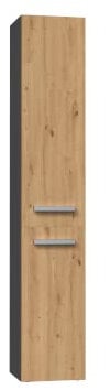 CDF Bad-Hochschrank NEL lV | Farbe: Anthrazit – Eiche Artisan | Modernes Badregal | Stauraumschrank | Geräumige Einlegeböden | Türen | Einfache Montage | Stilvolle Griffe | Wäschekorb