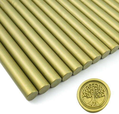 Wax Seal Stick, Tomgenrine 15 Pieces Glue Gun Wax Seal Sticks,for Letter Greeting Cards Wine Sealing Crafts Making Wedding and Party Invitations(Cyan Gold)