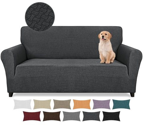 Lydevo Stretch Sofabezug 3 Sitzer Sofa überzug Neu Jacquard Taktiles Upgrade Sofahusse Elastisch Waschbar Sofabezug Mit Armlehnen mit 2 Stücke Kissenbezug,Taktiles Jacquard#Dunkelgrau