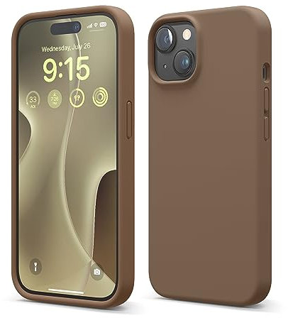 elago Flüssig Silikon Case Kompatibel mit iPhone 15 Hülle, Premium Silikon Handyhülle, Ganzkörper Schutzhülle [4 Lagige Stoßfeste Struktur], Kratzfestes Weiches Mikrofaserfutter (Braun)