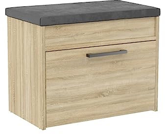 VBChome Schuhschrank mit Sitzfläche und Stauraum 60 x 35 x 49 cm Eiche Sonoma Griffe Schuh-Organizer Holzähnlich Holzwerkstoff Schuhaufbewahrung Schuhregal Schuhkommode Diele Flur Eiche Sonoma