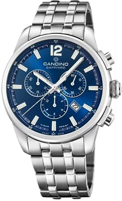 Candino Swiss Herrenuhr Analog aus Edelstahl 316l | Quarz, Chronograph, Kalender, Widerstandsfähiges Saphirglas, Wasserdicht 10 ATM C4744/2 Gents Chrono Timeless