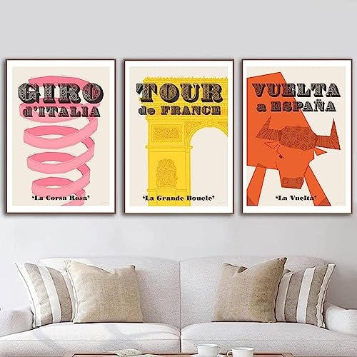 MOBYAT Grand Tour Radfahren Sport Poster Und Drucke Pflanze Giro D'Italia Zitat Leinwand Malerei Ästhetische Wandkunst Wohnkultur Bilder 40x60cm x3 Kein Rahmen