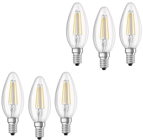 Osram 6er Pack LED Kerzenlampe Base Classic B Filament 4 Watt 2700 Kelvin warmweiß E14 klar | ersetzt 40 Watt Kerze | 470 Lumen