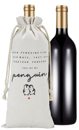 RF&CM Penguin Anniversary Wine Bottle Bags/Cute Romantic Valentine Wine Bottle Bags for Husband Wife Boyfriend Girlfriend Fiancee Him or Her/Valentines Day Wine Bottle Bags for Loved One/Birthday