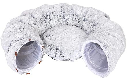 Baoblaze Plüsch Katzentunnel mit Schlafplatz, Katzen Spieltunnel 3 in 1, Ultra weiche Runde Donut Form mit Spiel, Cat Tunnel Bed, Rascheltunnel Für Katzen, GRAU