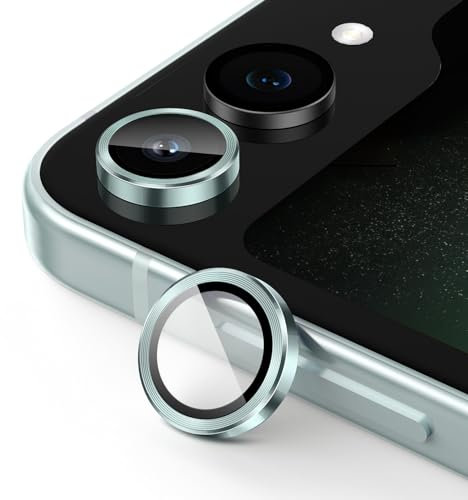 JETech Kameraschutz für Samsung Galaxy Z Flip 5, 9H Panzer Schutz Glas Folie Individuelle Ringabdeckung aus Metall, HD Klar, 1 Set (Minze)