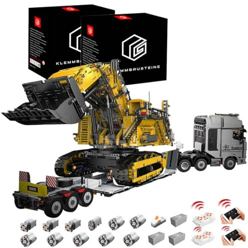 DOYAY Technik LKW mit Trailer, 8500+ Teile Technik Iiebherr Bagger Ferngesteuert, Technik Anhänger Modell Bauset Kompatibel mit Technik LKW Technik Bagger