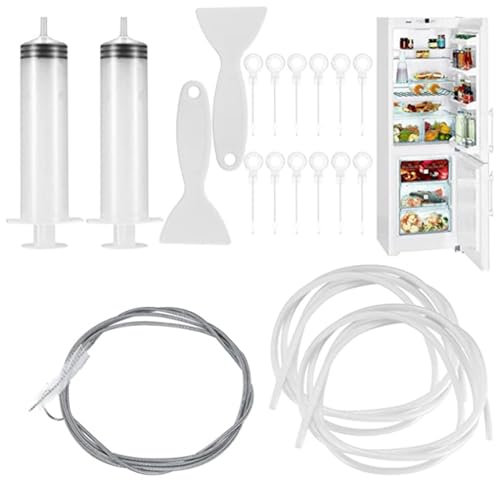 Fychuo Fridge Drain Hole Cleaning Tool, 19Pcs Fridge Cleaner, Fridge Dredger and Cleaning Set Fridge Cleaning Syringe Kit Refrigerator Drain Pipe Cleaning Brush Freezer Scraper