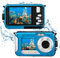 Appareil Photo numérique Etanche,Couleeur Camera Etanche Full HD 2.7K 48MP Double Ecran Anti-Vibrations,Selfie Double écrans 16X Zoom Appareil Photo Etanche pour Natation,Vacances(Bleu)