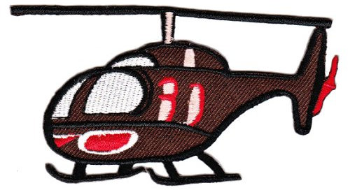 Hubschrauber Braun Helicopter Heli Aufnäher zum aufbügeln oder aufnähen Bügelbild Aufbügler für Kleidung gestickter Bügelpatch Applikation Patch Größe 9,4 x 5 cm