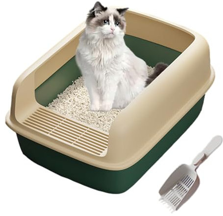 Arenero para Gatos de Pared Alta, Caja de para Gatos con Paredes Laterales Altas, Gran Bandeja de Abierta con Pala, Bandeja de Cama para Gatos, Caja de con Apertura Lateral