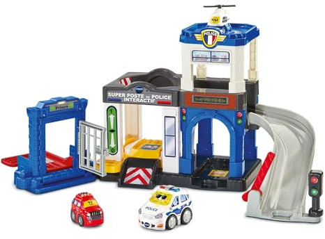 VTech - Tut Tut Bolides Série Pro, Super Poste de Police Interactif avec Voiture Chris Lieutenant de Police, Circuit Voitures, 3 Zones Magiques, Cadeau Enfant de 2 Ans à 6 Ans - Contenu en Français
