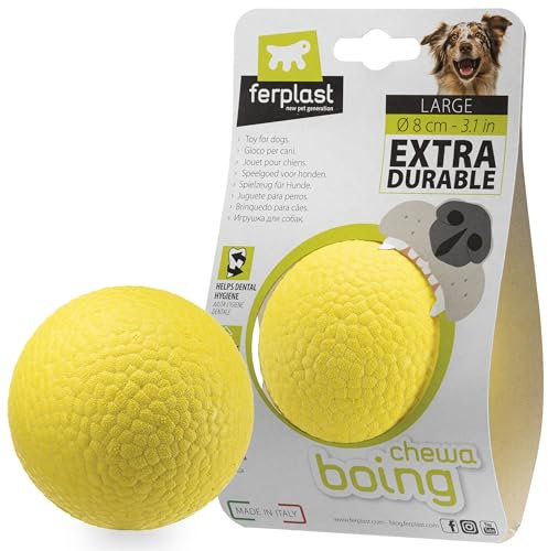 Ferplast Hunde Spielzeug, Hundeball, aus strapazierfähigem, ungiftigem, bissfestem Material, für die Zahnhygiene des Hundes, Springt und Schwimmt, CHEWA Boing Ball, Hundespielzeug große hundeGelb