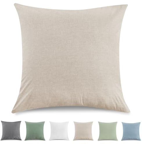 TOCOMOA Kissenbezug 80x80 cm 2er Set - 100% Gewaschene Baumwolle Kissenbezüge Oeko-TEX Zertifiziert, Leinenoptik und Atmungsaktiv Kissenhülle, Taupe Kopfkissenbezug mit Reißverschluss