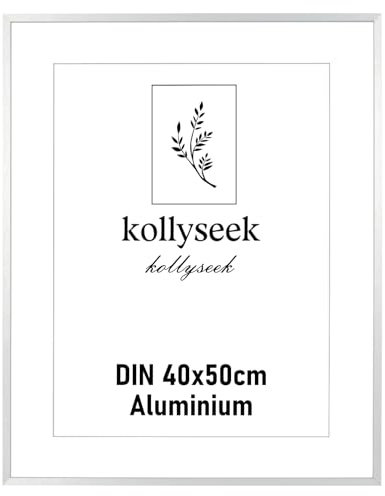 kollyseek Marco aluminio 40 x 50 cm marco póster de metal plateado con vidrio acrílico irrompible moderno marco de fotos Marco con paspartú para imágenes Póster Foto plata