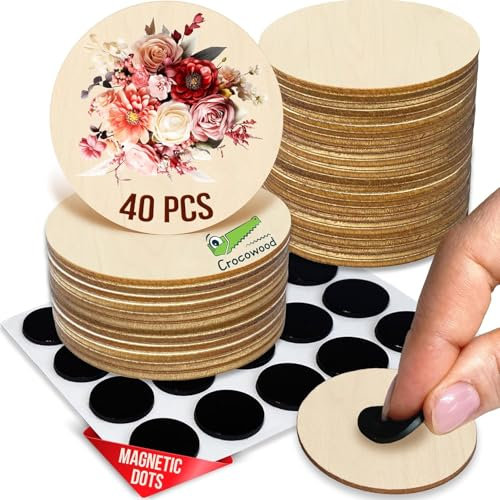 40 St Blanko Holzkreise für Dekoration mit Magneten - 5cm Holzscheiben zum Basteln, Handwerke & Bemalen - Holzplatte Rund Holzscheibe für Pyrografie Weihnachtsbaum