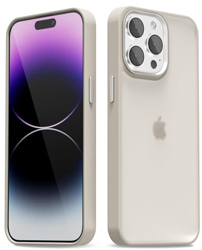 oakxco for iPhone 14 Pro Max Case Clear Hard Shell, Slim Thin Matte Transparent Plastic Cover & Protective Soft Silicone Rubber TPU Bumper, Girly Cute Phone Case for Women Girls, Beige Titanium