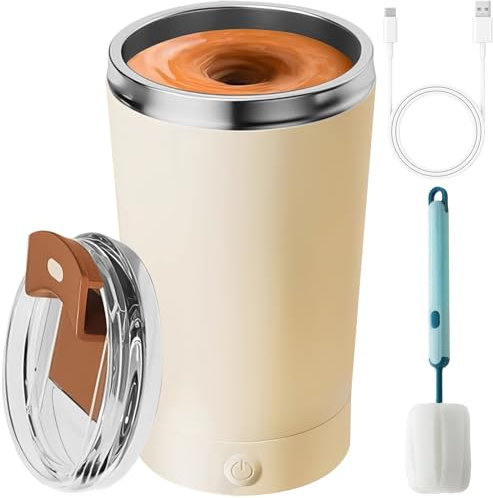 FREE ROCK Self Stirring Mug With Lid Electric High Speed Mixing Cup 400ML Rechargeable Automatic Stirring Coffee Mixer Cup(Color:Beige)