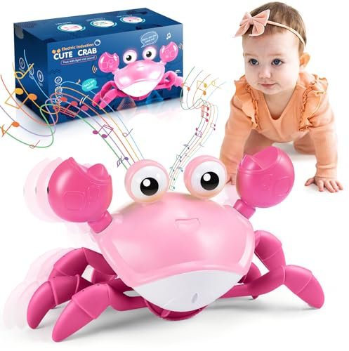 Hapikids Crawling Crab Toy, Baby Toys 6 to 12 Months Dancing Crab Toy for 1 2 3 Year Old Girls Gifts Tummy Time Crab Sensory Toy Sound Toys Baby Toys 0-6 Months 1st Birthday Gifts for Girls