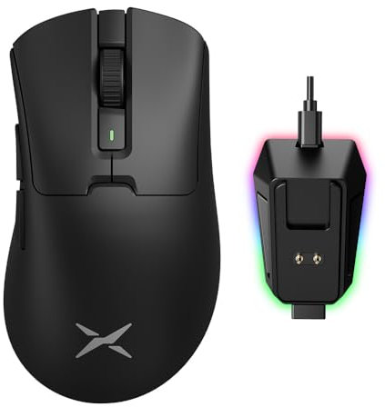 DELUX Mouse Gaming Ergonomico Wireless M900PRO, 8000Hz Frequenza di Polling, 63g Leggero, Sensore PAW3395, 26000 DPI, Interruttori Huano, con Dock di Ricarica Magnetico (Nero)