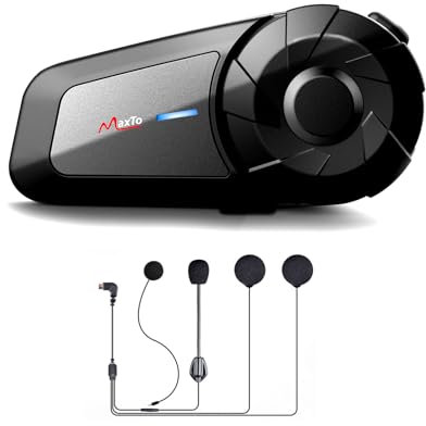 QSPORTPEAK MX1 Motorcycle Helmet Bluetooth Intercom Headset Communication Systems Kit, 800M 2 Riders Helmet Intercom Communication Systems, Noise Cancellation, IP65 Waterproof, Universal Pairing